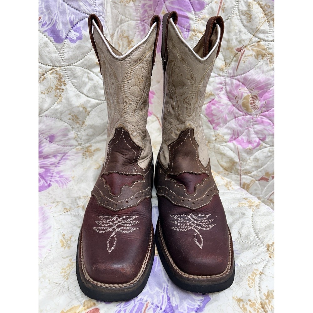 California Western Cowboy‎ Boots Two-Tone Leather Pull-On Size 4.5